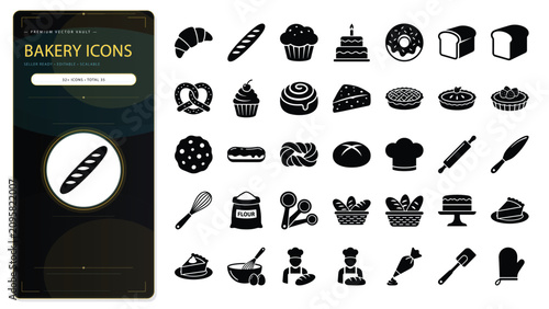 Foto Minimalist bakery icon variations set, premium vector line art bundle for digita
