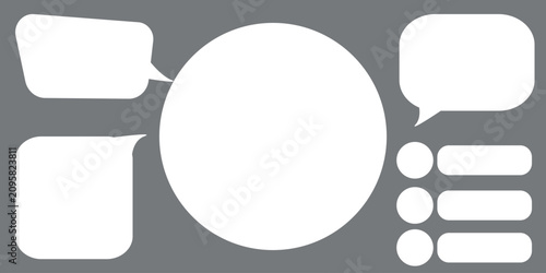 A set of isolated speech bubble stickers. Speech bubbles. Blank vector white speech bubbles on a gray background for text in a speech bubble, cartoon chat window, or message box.