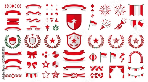 Indonesian Independence Decorative Elements Set