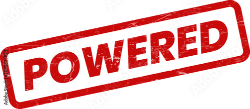 Foto A distinctive red rectangular stamp proudly displaying the word POWERED indicate