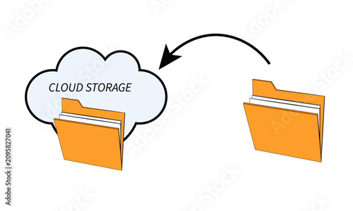 Cloud Storage Data Transfer Illustration Representing File Uploading and Online Backup Processes with Folder Icons and a Pointing Arrow