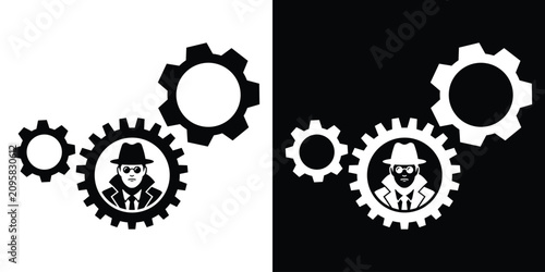 Foto Secret agent or private detective figures inside interlocking gears