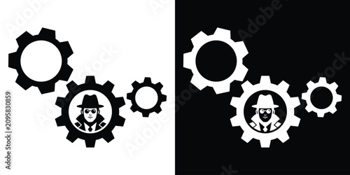 Fotografie Secret agent or private detective figures inside interlocking gears