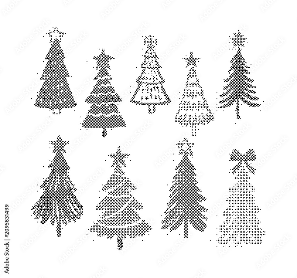 Obraz premium Set of hand drawn christmas trees