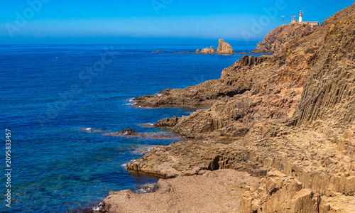 Columnar Jointing Structures Of Punta Baja, Lava Flows, Volcanic Rocks, Las Sirenas Reef, Cabo de Gata-Níjar Natural Park, UNESCO Biosphere Reserve,Almería, Andalucía, Spain, Europe