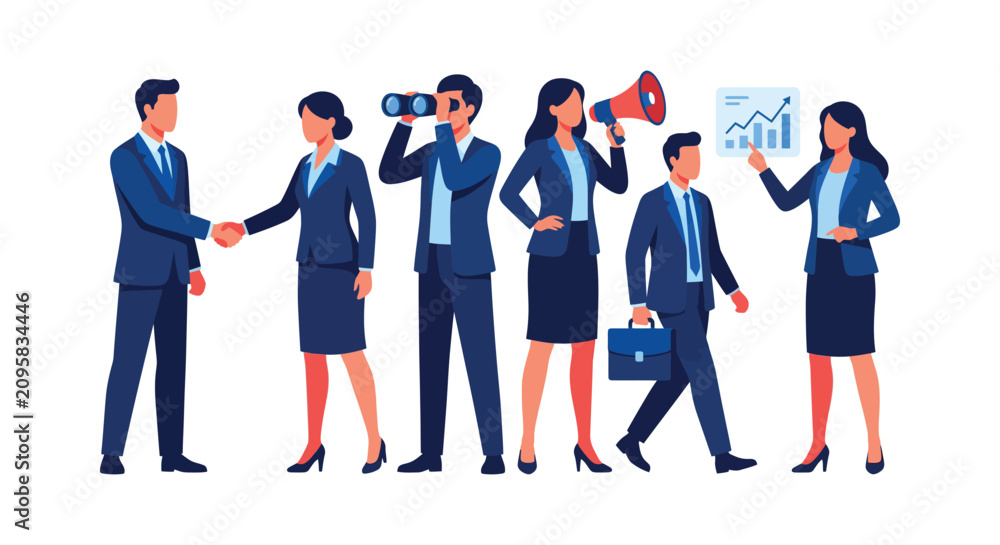 Obraz premium Flat Design Business Team Collaboration Communication and Growth Vector