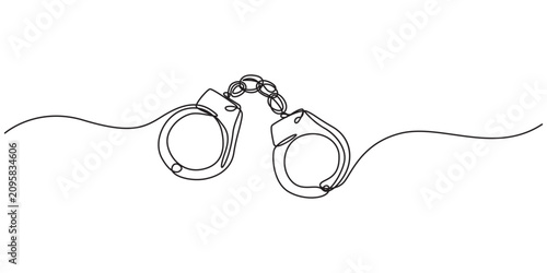 Bild auf Leinwand Continuous one line handcuff handcuffs crime criminal drawing police single