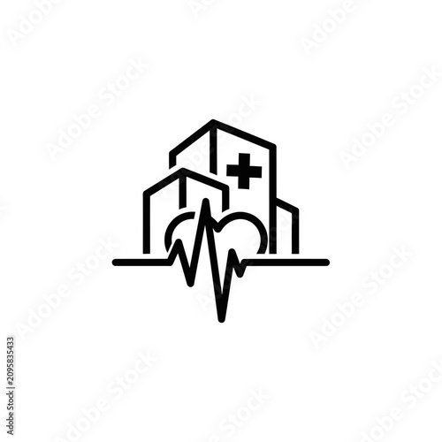 Hospital building icon with heart and heartbeat line