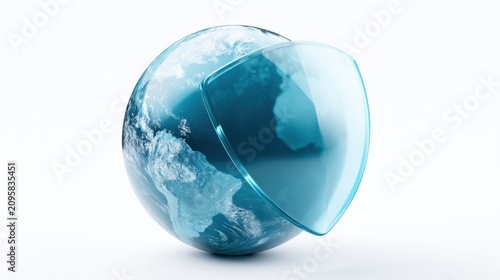 A transparent shield protects the Earth from all angles, representing global security and protection. The shield is a light blue color, and the Earth is depicted in a realistic style.