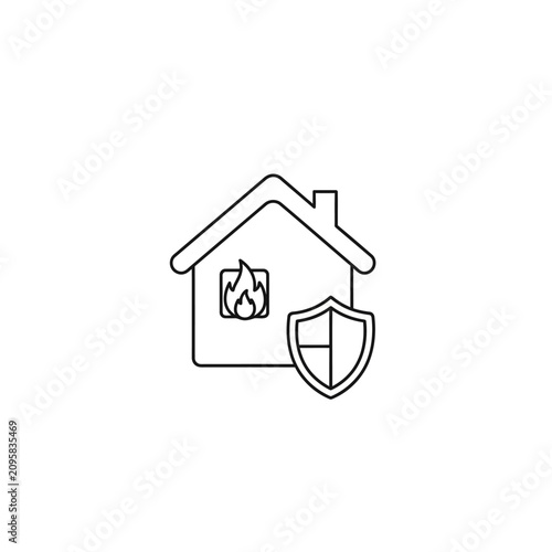 House fire insurance icon with protective shield outline