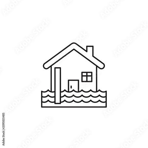 House flooded by rising water levels outline icon.