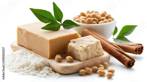Delicious food ingredients with tofu and soybean