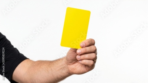 Soccer referee showing yellow card for foul punishment