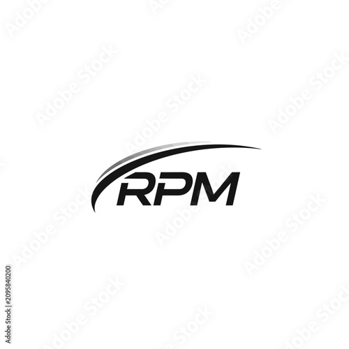 Minimalist RPM letter logo with dynamic curved lines