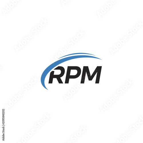 Minimalist RPM lettermark logo with blue dynamic arc