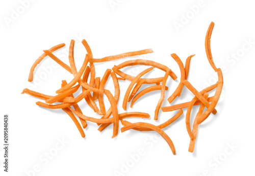 Fresh carrot strips on white background. Fresh carrot sliced.