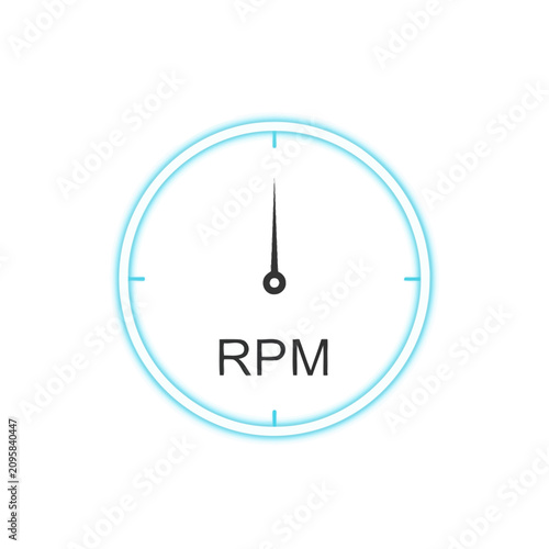 Minimalist RPM tachometer gauge icon with blue glowing circle