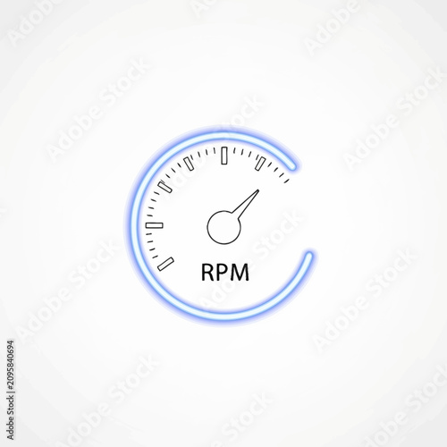 Minimalist RPM tachometer gauge icon with blue neon glow