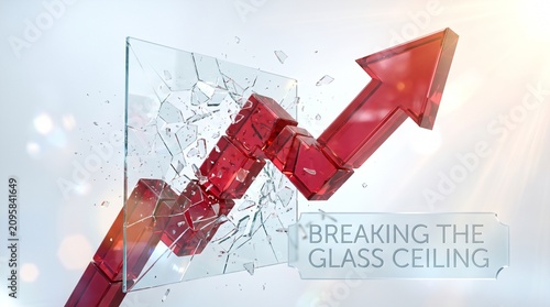 Red arrow breaking through glass ceiling growth concept