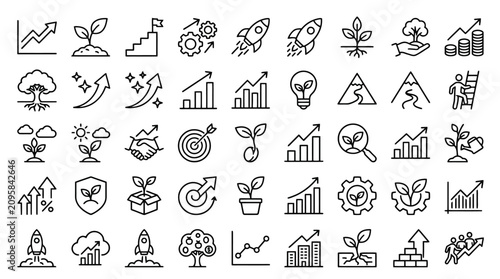Vector Icon Set of business growth and eco friendly development icons. EPS Editable