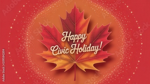 Happy Civic Holiday Greeting with Red Maple Leaf and Sparkle Background