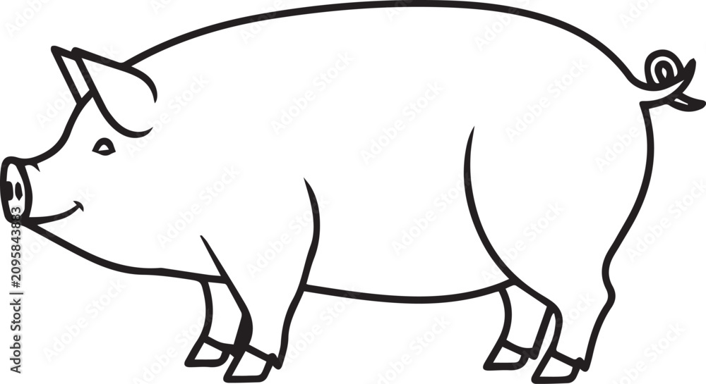 Obraz premium Pig illustration in simple outline for farm themes