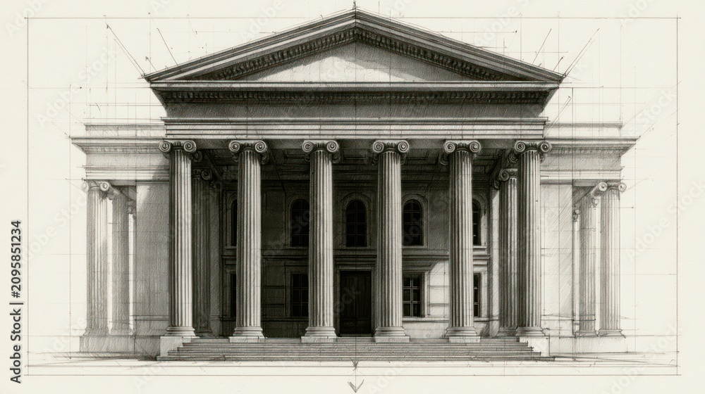 Obraz premium Architectural drawing of a classical building with columns