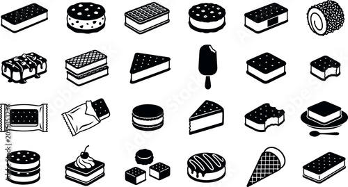 Foto Set of ice cream icons, vector illustration of various frozen desserts and ice c