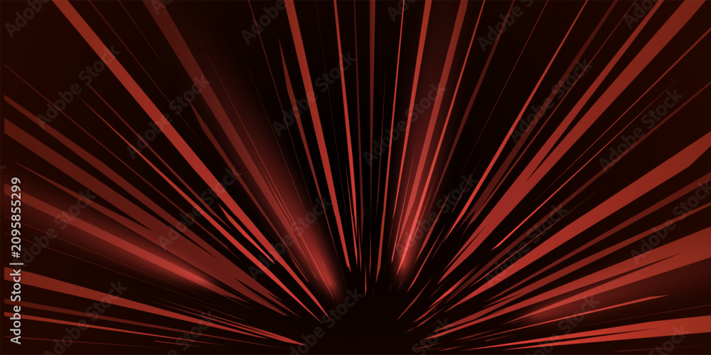 Obraz premium Manga background. Comic anime graphic horizontal pattern. Fast speed lines backdrop. Black and red speed lines burst effect with radial motion. Dynamic abstract vector illustration.