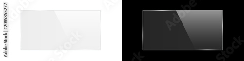 Transparent glass rectangular buttons set. Liquid glass design elements with morphism effect. Modern digital interface icons for web, app design with rounded frame and shadow. Vector illustration.