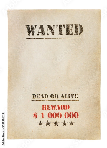 blank wanted poster isolated on white