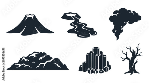 Fotografía Volcano Eruption, Lava Flow, Smoke Cloud, Rocky Mountain, Crystal Formation, Dea