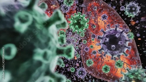 Microscopic Virus Particle Swarming Around Human Lung Anatomy | 3D Medical Animation