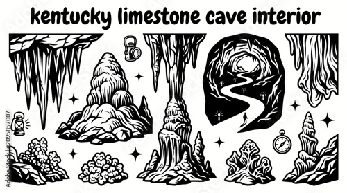 Foto limestone cave in kentucky featuring towering stalactites massive stalagmites un