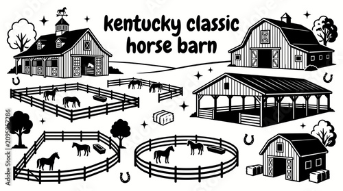Bild auf Leinwand kentucky horse barns featuring elegant wooden stables breeding barns riding aren