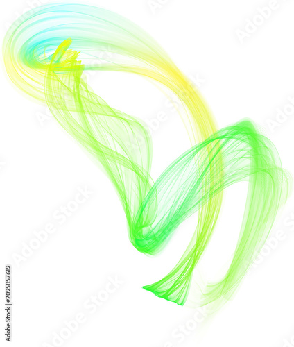 Vibrant Green and Yellow Abstract Digital Swirls on White Background