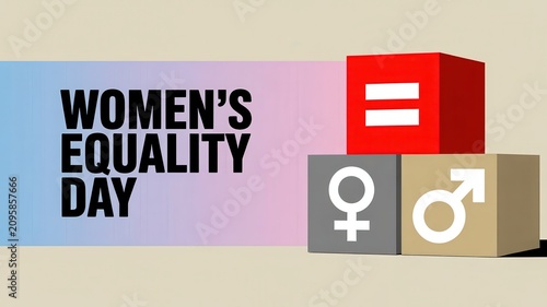 Women's Equality Day concept with gender symbols and an equal sign
