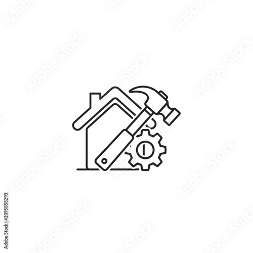 House icon with hammer and gear repair symbols.