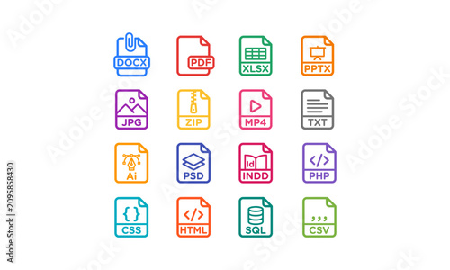 File Format Document Outline Vector Icons Collection