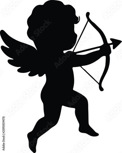 Konstfotografi Cute Cupid Angel Silhouette Holding Bow and Arrow Romantic Love Symbol Isolated