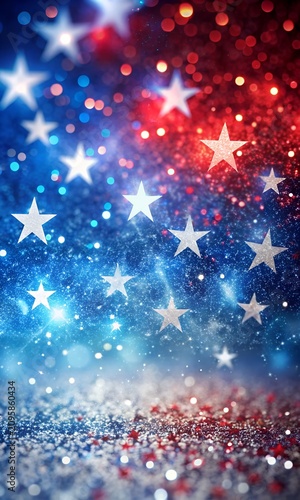 Abstract patriotic red white and blue glitter sparkle explosion background for celebrations, voting, July fireworks, memorials, labor day and elections