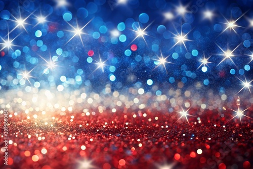 Abstract patriotic red white and blue glitter sparkle explosion background for celebrations, voting, July fireworks, memorials, labor day and elections