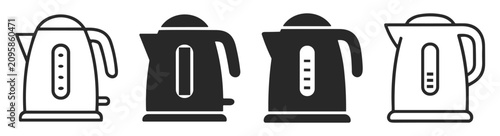 Foto Set of electric kettle icons with different styles and water level indicators on