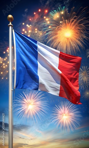 Flag of France The national flag of France is a tricolour featuring three vertical bands coloured blue, white, and red. It is known to English speakers as the Tricolour, although the flag of Ireland a