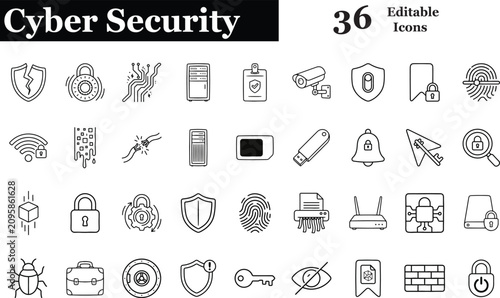 Cyber Security Icon Set Data Protection Firewall Encryption Privacy Authentication Digital Safety

