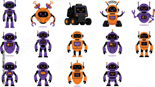 Flat Vector Robot Mascot Collection