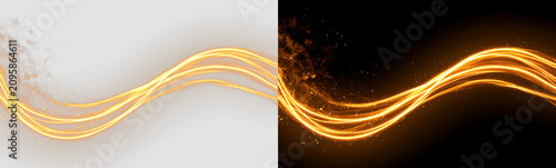 Abstract Golden Light Wave with Glowing Dust Overlay PNG