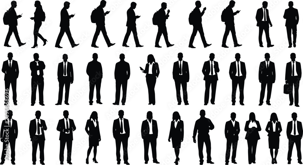 Φωτογραφία Professional and casual people silhouettes walking and standing in diverse poses