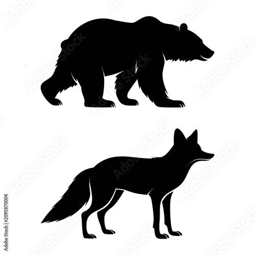 Photography Bear and Fox Silhouette Vector Illustration