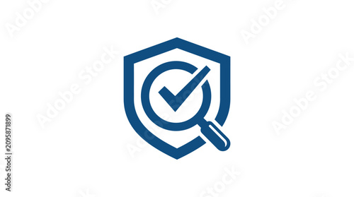 Shield with magnifying glass icon.